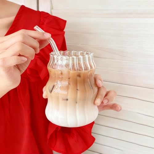 2 Pcs Cute Ribbed Glass Cups 18 oz - Image 3