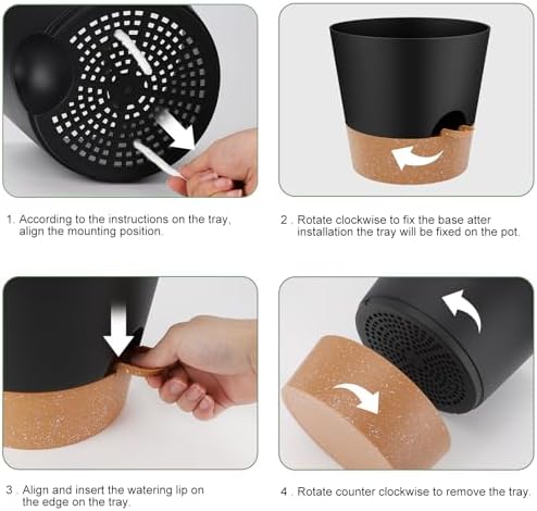 YNNICO 10-Inch Plant Pots, Self-Watering Planters with Drainage Holes & Saucers for Indoor and Outdoor Plants (2-Pack, Black) - Image 2