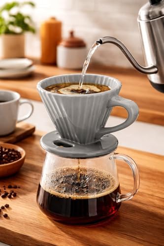 Chantal "Lotus ceramic pour over coffee dripper, 8 ounces (Ombre Fade Grey) - Image 2