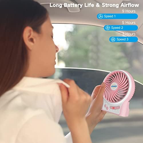 efluky 3-Speed Mini Desk Fan with LED Light, Portable USB Fan Quiet for Home, Office, Travel, Camping, Outdoor, Indoor, 4.9-Inch, Pink - Image 3