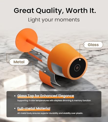 3 Pack Cordless Table Lamp, Portable Battery Operated Lamp with 3 Color Temps and Stepless Dimming, Rechargeable Table Lamp for Dinner, Desk, Cafe, Outdoor (Orange) - Image 5
