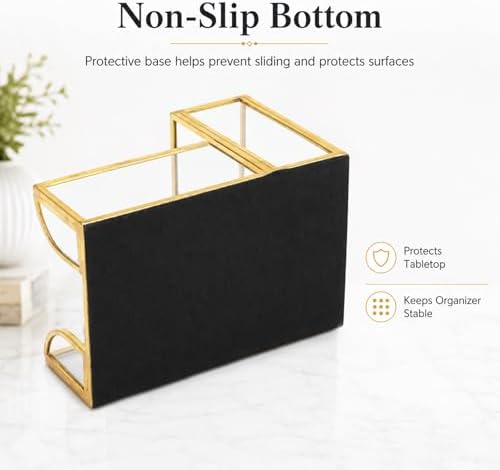 Feyarl Gold Glass Note Holder with Pen Pencil Cup 3x3 Inch Sticky Notes Desk Organizer Markers Pen Storage Desktop Accessory for Office Home Classroom - Image 6