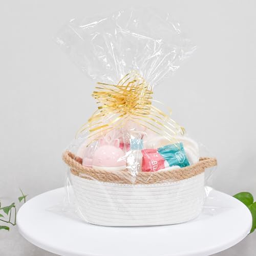 ABenkle Small Basket with Handles, Boho Decorative Rope Woven Dog Cat Toy Storage Bin Shelf Storage Organizer, Easter Christmas Gift Basket, 12"x8"x5" - Image 4