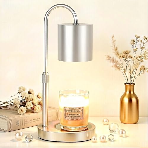 Dreamholder Electric Candle Warmer Lamp with Timer, Dimmable Candle Lamp with Adjustable Height, Wax Melter for Jar Candles Wood Base Floral Home Decor Gifts for Women Mom, Silver by Dreamholder