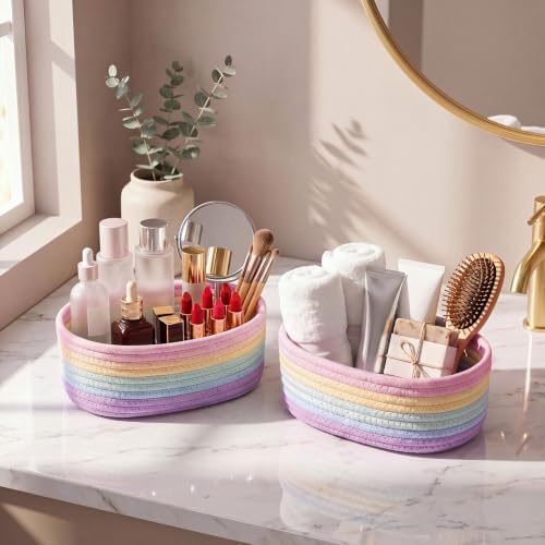 10 Pack Small Woven Baskets, Cotton Rope, Pastel Color - Image 5
