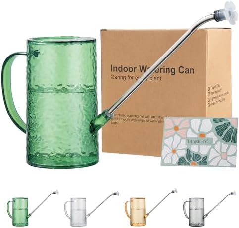 Watering Can for Indoor Plants, Water-Ripple Design Small Plastic Plant Watering Can with Long Spout and Detachable Shower Head for Houseplants, Flowers, and Succulents, 34oz, Forest Green by Ebristar