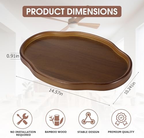 Bamboo Wood Serving Tray, 14.57 Inch Irregular Decorative Serving Trays Platters for Home,Party,Coffee Table,Dining Table & Countertop - Image 2