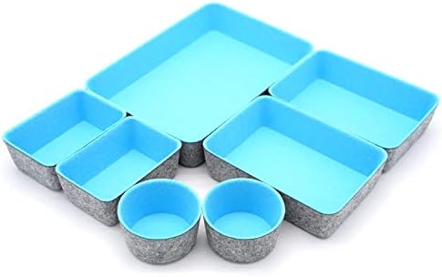 Welaxy Drawer organizers bins felt storage bin office organizer Shallow Small Desk organizer trays Draw dividers 7-piece Gifts Idea (Sky blue) - Image 2