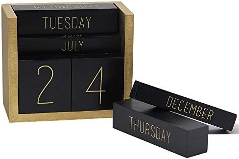 Juegoal Wooden Perpetual Calendar, Wooden Block Daily Calendar Office Desk Accessories (Black) - Image 3