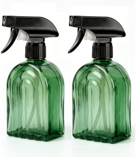 Green Glass Plant Mister Spray Bottles 2Pcs 13.5oz Refillable 360° Nozzle by ESSGUO