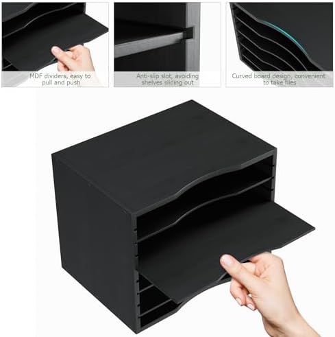 Bamjoy Wood 5 Tier Desktop Organizer, Paper Organizer Mail Sorter, File Holder Letter Document Storage with Adjustable Shelves for School Home Office, Black - Image 5