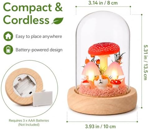 QUELIEN Mushroom Lamp in Glass Dome,Mushroom Gifts for Women - Warm White LED Night Light for Bedroom Decor,Birthday Party Decorations,Ideal Birthday Gift Valentines Gift - Image 4
