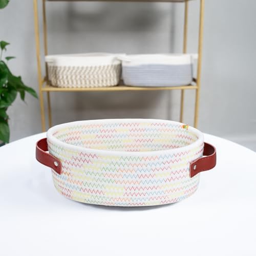 ABenkle Small Woven Basket, Mini Cotton Rope Storage Basket, Tiny Easter Basket, Shelf Basket, Oval Decorative Toy Dog Cat Basket for Nursery, Empty Gift Basket, 9.4" x 5.9" x 3.9" XS - Image 7