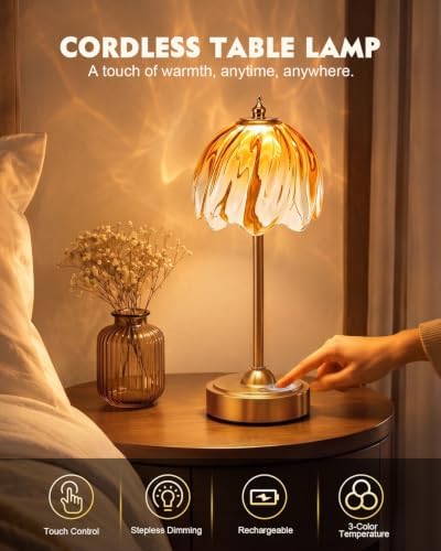 Nusogon Cordless Flower Table Lamp, 5200mAh Small Rechargeable Touch Lamp - Image 2