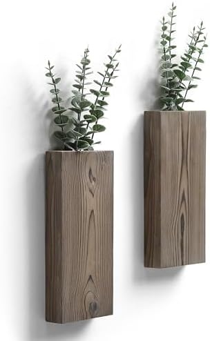 2 Pack Wood Wall Planter Vase for Greenery and Dried Flowers (Grey) by GRIDFORTE