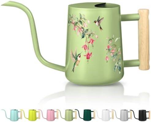 Watering Can Indoor Plants, 35oz Small Stainless Steel Metal Watering Can Modern Decorative Watering Pot with Long Spout for Indoor House Plant Bonsai Garden Flowers (Saga Green 2) by GUKJOB