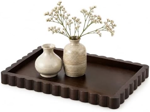 Hanobe Brown Decorative Coffee Table Tray with Scalloped Edge, 14" by Hanobe
