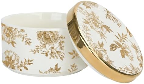Sweet Water Decor Gold Delft Round Trinket Box, Jewelry Storage for Nightstand, Dresser, or Counter, Small Ring & Keepsake Storage, Elegant Gift for Wedding, Anniversary or Hostess by SweetWaterDecor