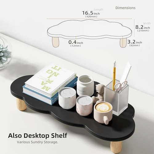 AFOOYO Monitor Stand Riser,Cloud Shape Wood Computer Monitor Stand, 16.5IN Monitor Stand Riser, Multi-Purpose Desktop Organizer Riser for Computer,Laptop,Printer,TV,Black - Image 4