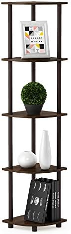 Furinno TURN-N-TUBE Corner Shelf, 5-Tier Corner Bookshelf, Open Storage Shelves, for Organization and Storage, Living Room, Home Office, Garage, Bedroom, Walnut by Furinno-FitsYourSpaceFitsYourBudget