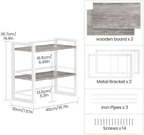 Office Desk Shelf Organizer, Wood Desktop Bookshelf Supplies Storage Rack, Shelf for Top of Desk and Dresser (Grey-2 Tier) - Image 3