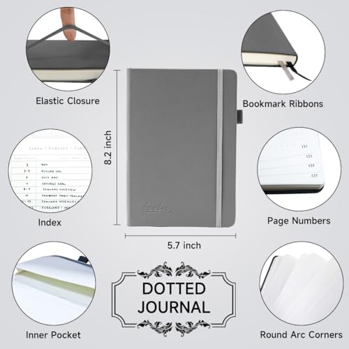feela Dotted Journal Kit, Dot Grid Journal Hardcover Planner Notebook Set For Beginners Women Girls Note Taking with Journaling Supplies Stencils Stickers Pens Accessories, A5, 224 Pages, Gray - Image 2