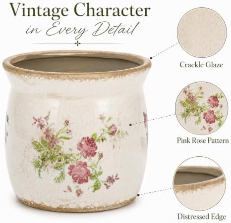 Doysayes Vintage Ceramic Flower Pot for Indoor Plant with Drainage Hole - Image 4