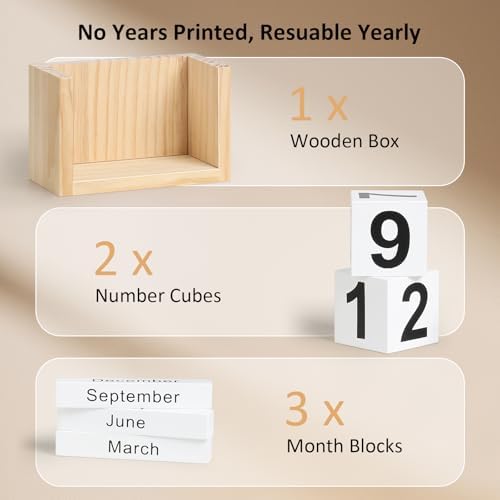 Wooden Block Calendar for Desk, Small Size Daily Desktop Perpetual Desk Calendar, Cute Date Display Desk Accessories for Home Office Decor, Teacher, Classroom, Reusable Yearly, Wood Grain - Image 4