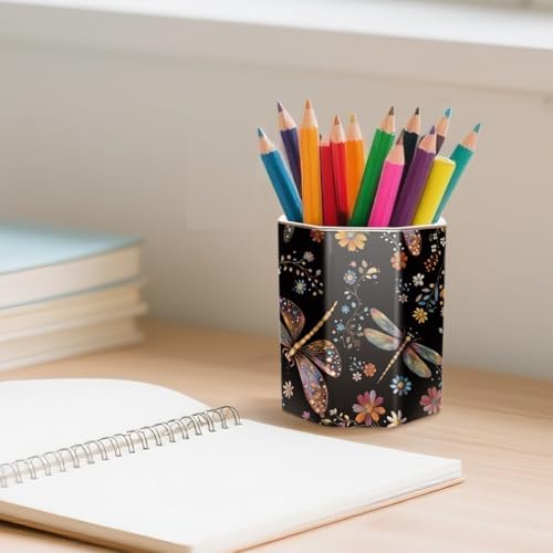 Pen Holder, Pencil Cup for Desk, Cute Desk Organizer, Durable Ceramic Decorative Makeup Brush Desktop Accessories, Stylish Stationery for Office, Home, Cute Dragonfly Pattern - Image 4