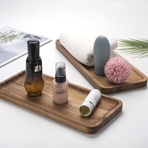 Bathroom Vanity Tray, Acacia Wood Counter Tray, Toilet Tank Tray, Appetizer Charcuterie Snack Serving Board, 13.8 x 5.5 x 0.8 inch - Image 2