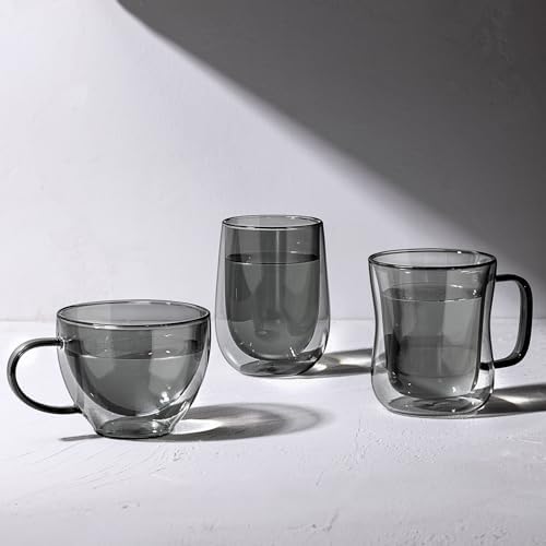 ecooe Black Double Walled Glass Coffee Mug 12 oz Cappuccino Cups Set of 2 - Image 2