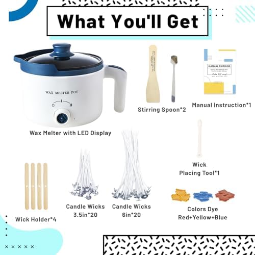 Ksedcon Wax Melting Pot Kit with Thermometer, Wicks and 3 Candle Dye Colors - Image 2
