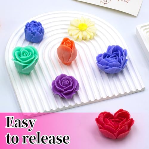 6Pcs Flower Silicona Candle Molds for Candle Making with Wax Wick - Image 4