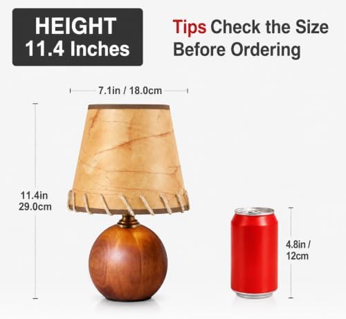 11.4" Boho Small Table Lamp with Brown Solid Wood Base - Image 3