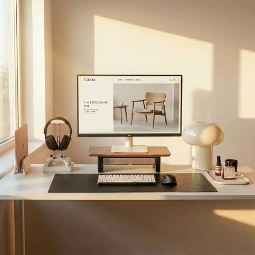 Raico Desk Shelf Mini Monitor Stand, Compact Walnut Wood Organiser, Small Desk Setup, Ergonomic Home Office Accessory (Walnut | 18.8 Inches) - Image 3