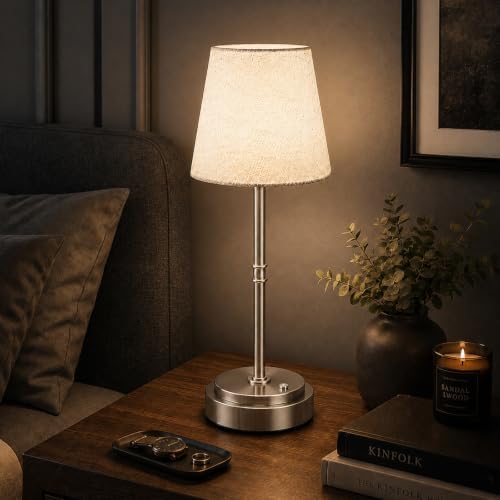 Rechargeable Cordless Table Lamp, Battery Operated Bedside Lamp, Silver by Litluzecozy