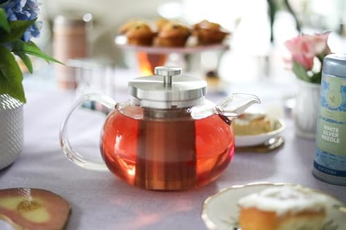Teabloom Connoisseur Glass Teapot with Stainless Steel Infuser for Loose Tea – 4-Cup Capacity, Stovetop-Safe, Durable Borosilicate Glass, Perfect for Hot and Iced Tea - Image 4