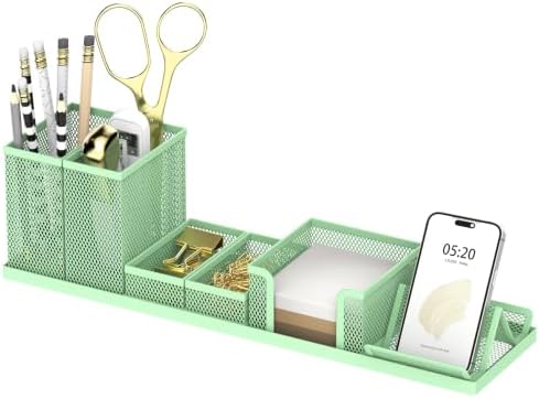 Pen Holder for Desk, 6-Piece Mesh Desk Organizer with Phone Holder, Green by SUPEASY