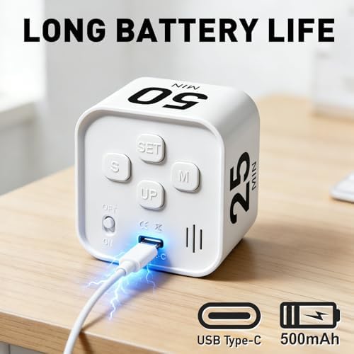 Rotating Timer Cube for Productivity — 5/25/10/50 Minutes Preset, Digital Gravity Sensor Desk Visual Timer for ADHD, Silent Mode, Ideal for Office, Study, Kitchen & Kids (White) - Image 5
