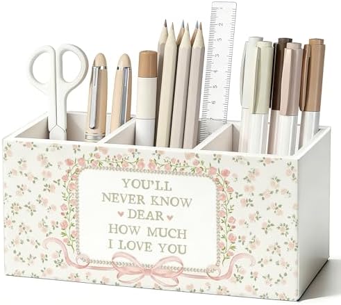 Pink Floral Pen Pencil Holder for Desk, Girl Nursery Decor by Unknown