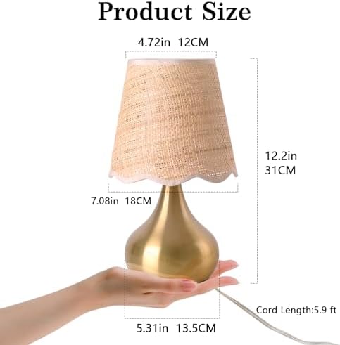 Ziqqeelam Gold Small Bedside Table Lamp Touche Control 3-Way Dimmable Brass Mini Table Lamps for Nightstand, Rattan Shade Small Table Lamps for Small Spaces for Kitchen Counter, Bookshelf, Bedroom - Image 2