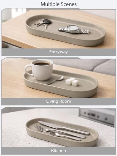 Matte Taupe Ceramic Bathroom Tray, Minimalist Vanity Organizer Dish - Image 3