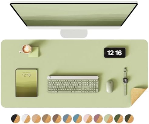 YSAGi Double-Sided Desk Pad, 35.4"x17" Leather & Cork, Matcha Green/Cork by YSAGi