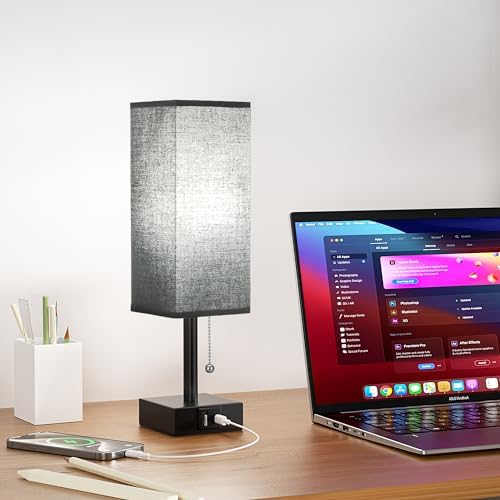 Black Bedside Table Lamp for Bedroom - Desk Lamp For Nightstand, USB C+A - Image 5