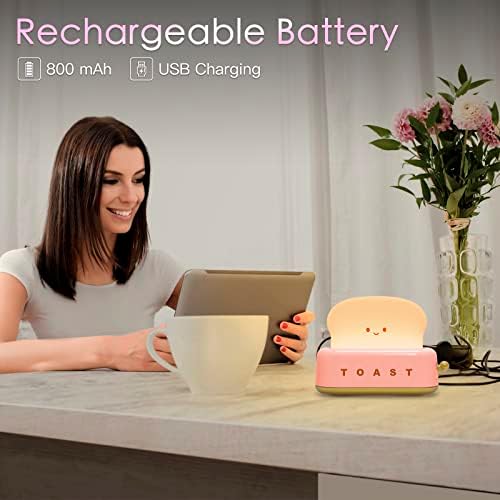 TOOGE Desk Decor Cute Pink Toast Lamp Small Desk Lamp Night Light for Kids - Image 5