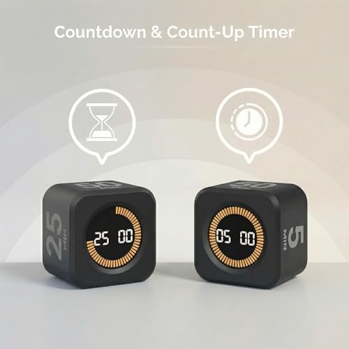 2 Pack - KADAMS Pomodoro Cube Timer Productivity Visual Timer - 5/10/25/50 Min Rotating Countdown (2, Black) - Image 4