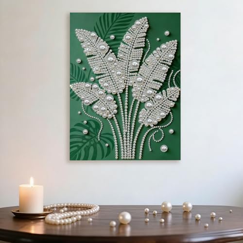 DIY Pearl Painting with Frame, Creative Design, Handmade Stress-Relieving Home Wall Decoration, Includes Frame and Tools-Monstera Leaves - Image 4