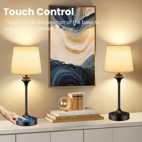 NIORSUN Portables Cordless Table Lamp,Flaxen Fabric Shade Battery Operated Lamp,5200mAh Bedside Table Lamp with Warm White,3 Way Dimmable Touch Desk Lamp for Bedroom Living Room Restaurant (Black) - Image 5