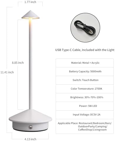 Modern Cordless Table Lamp Set of 2, White Portable LED Desk Lamps - Image 5