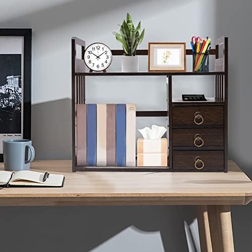 Bamboo Desktop Bookshelf with 3 Drawers, Tabletop Organizer - Image 2